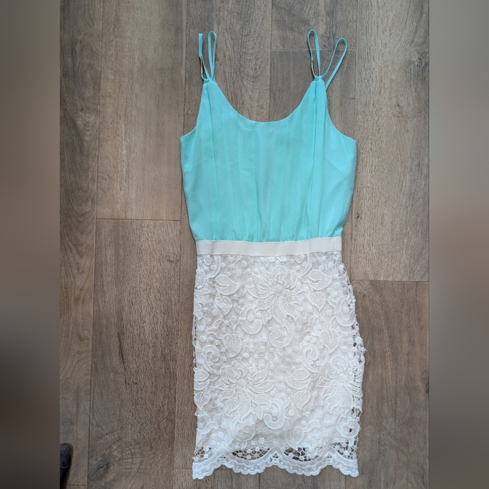 The Clothing Company Aqua/Mint and White Lace Dress